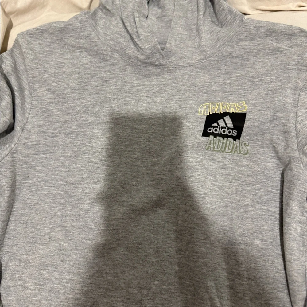 adidas Light Gray Hoodie with Green and Black Sleeve Logos - Picture 2 of 6